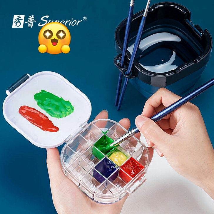折叠式水桶颜料盒保湿盒水彩透明调色盒带盖分...