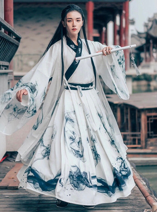 水墨汉服男女交领齐腰情侣CP古装三件套演出...