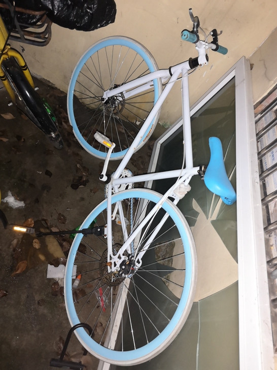 死飞自行车双碟刹蓝色休闲26寸30刀有手刹...