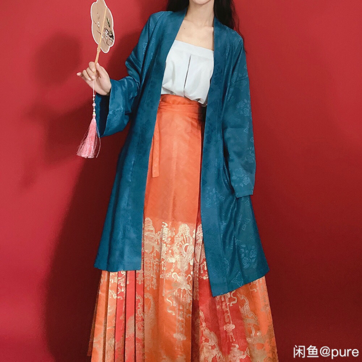 全新宋制汉服 雀蓝色仿花罗褙子 宋制长衫 ...