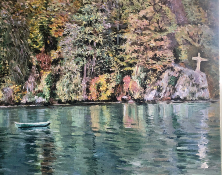 原创手绘油画，琉森湖，40x50