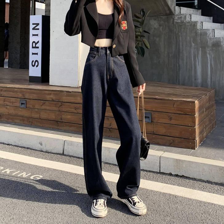 牛仔裤女直筒chic港味宽松春装高腰202...