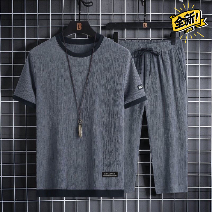 基金亏了，大码冰丝套装男新款休闲运动夏季套...