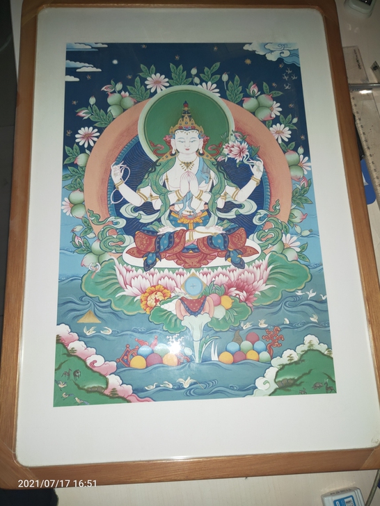 藏教菩萨画5539cm.木质画框!无瑕疵!...