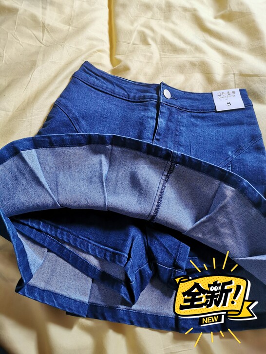 高腰牛仔百褶裙，防走光设计