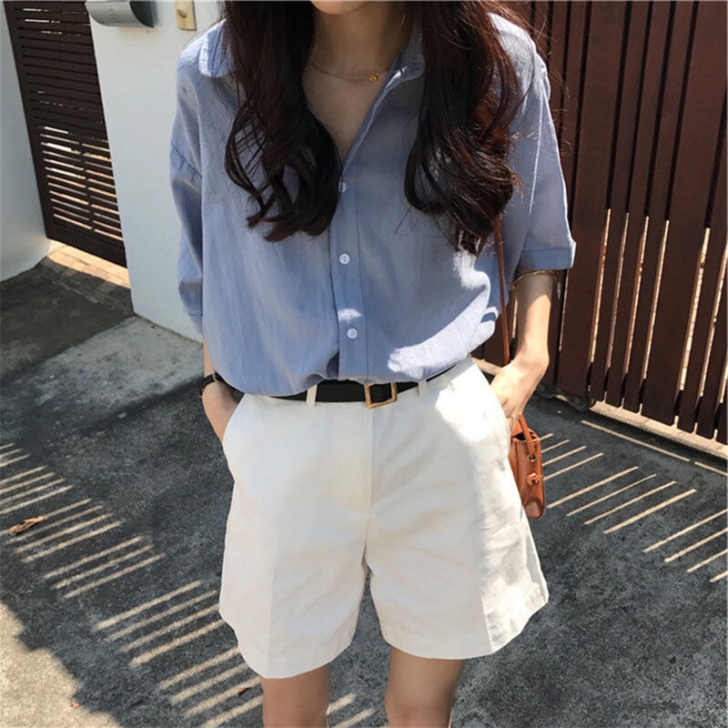 2021新款夏季套装女小个子显高盐系洋气衬...