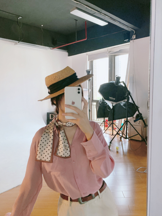 粉色衬衫韩式女生长袖拍写真穿过一次