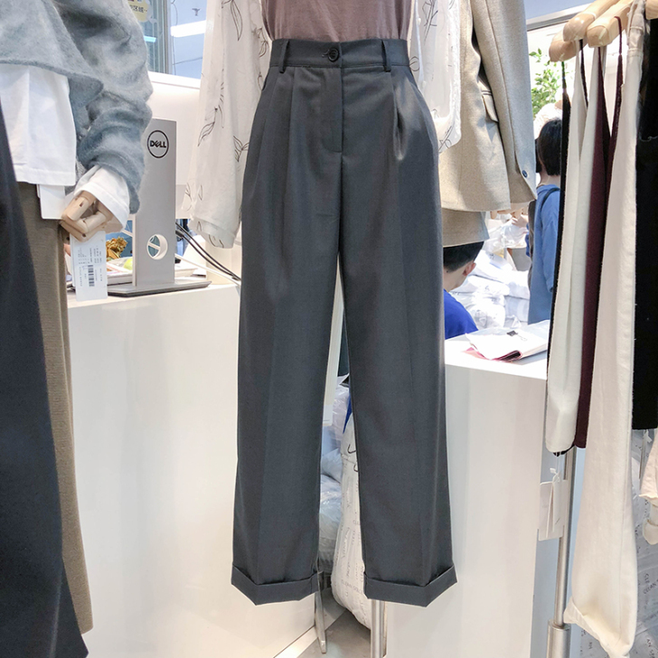 春夏   通勤OL直筒裤女卷边宽松百搭