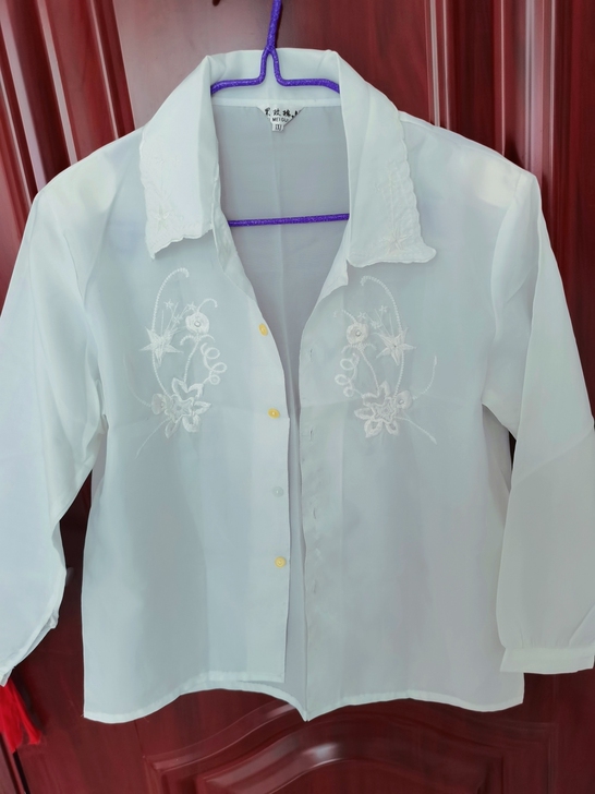 白色衬衫两款刺绣，有点油洗不下去了低价处理...