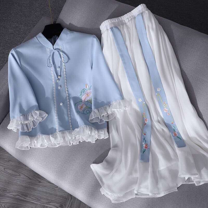 汉服女衣服学生古装长款中国风唐装民族风裙旗...