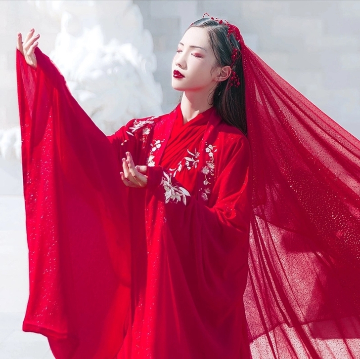 汉尚华莲原创改良汉服女求凰花嫁交领衫裙齐腰...