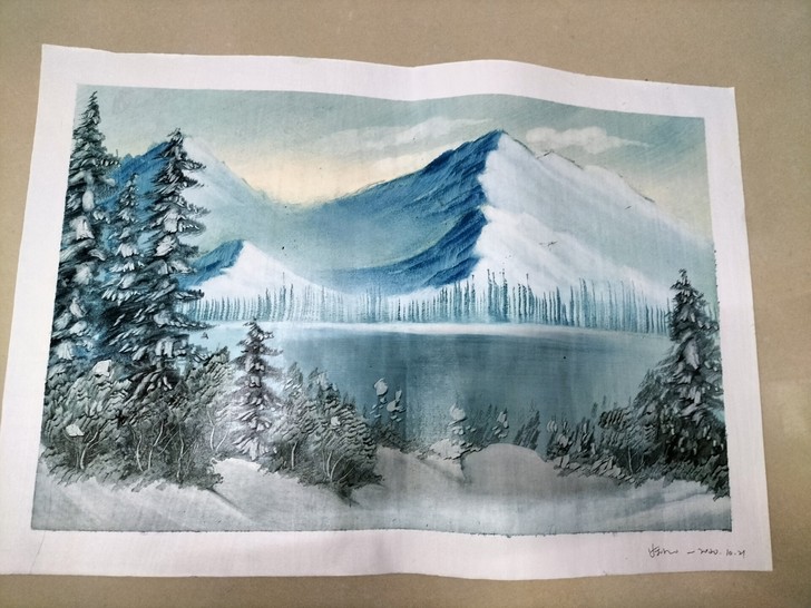 冬景（亲笔手绘），油画颜料，画纸不带框。