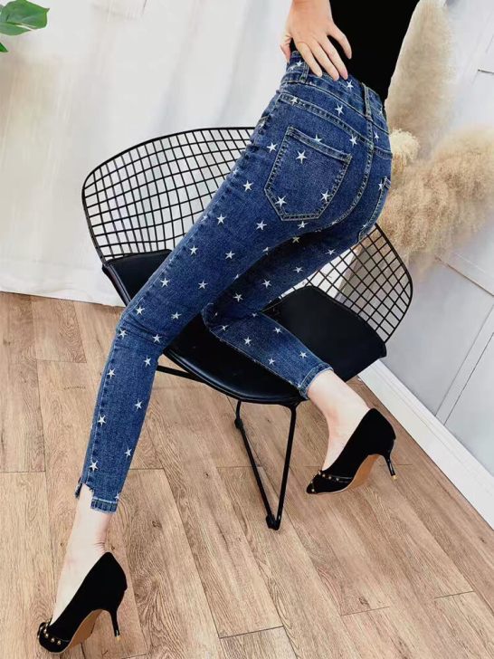 星空牛仔裤女春秋装2021新款古着感小个子...