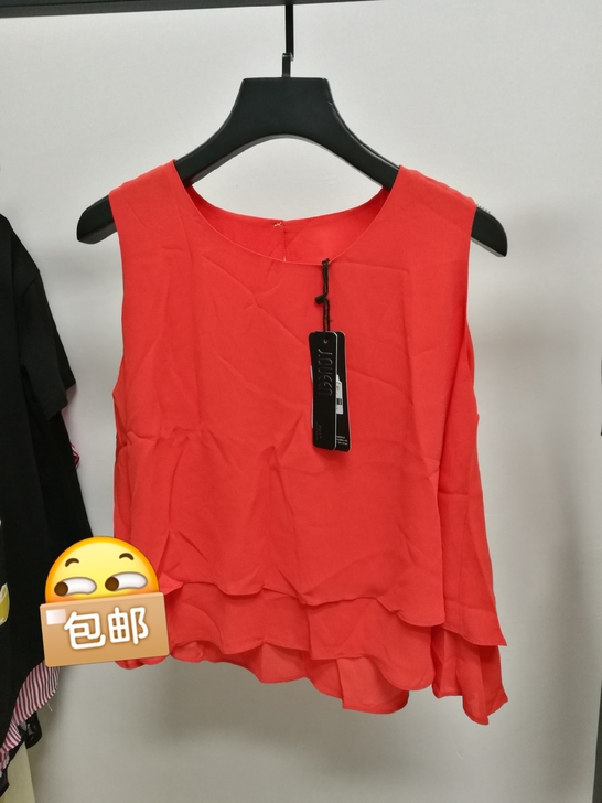 清仓！韩版宽松无袖假两件雪纺衫女背心