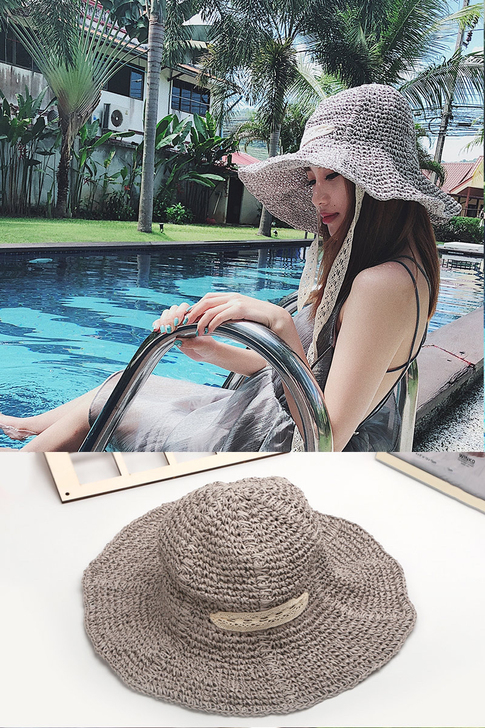 全新宽沿草帽（拉菲草），灰色、米色任选。数...