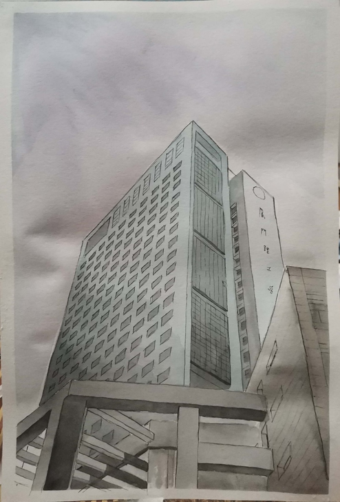 写生，现图，钢笔淡彩。a3.两张包邮。