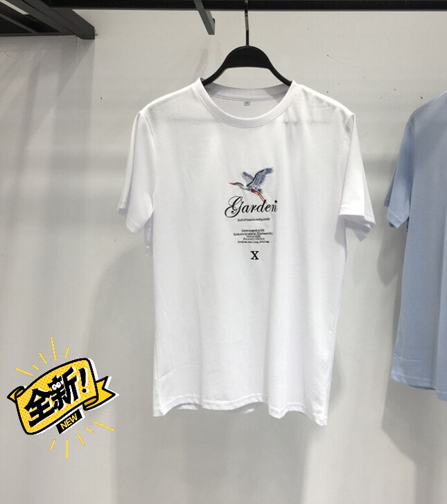 鸟男装专柜同款胸口仙鹤刺绣潮流男士圆领短袖...