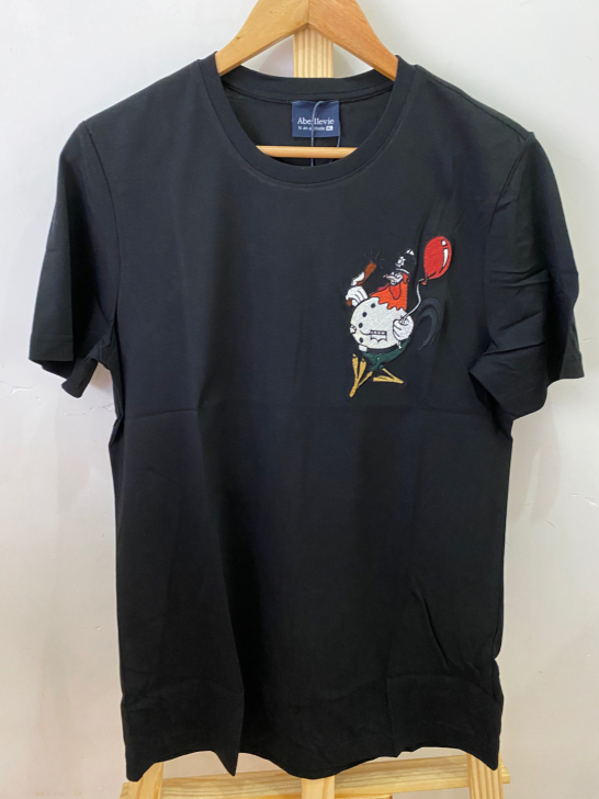 丝光棉动物绣花圆领纯色男士修身短袖t恤打底...