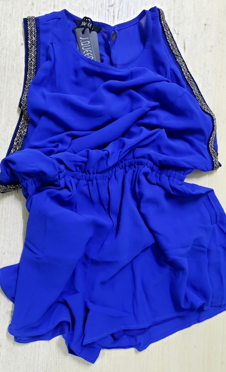 宝蓝色雪纺连体裤连体短裤女夏克莱因蓝