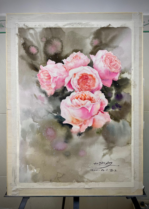 纯手绘水彩画，四开