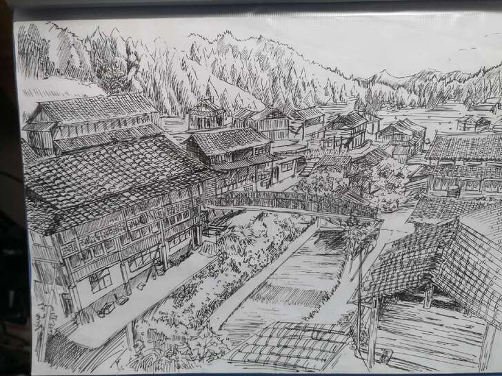风景手绘写生速写 钢笔临摹 代画