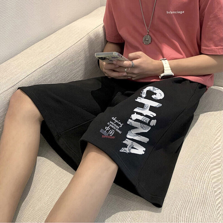 过膝五分裤女夏季新款宽松显瘦网红国潮休闲运...