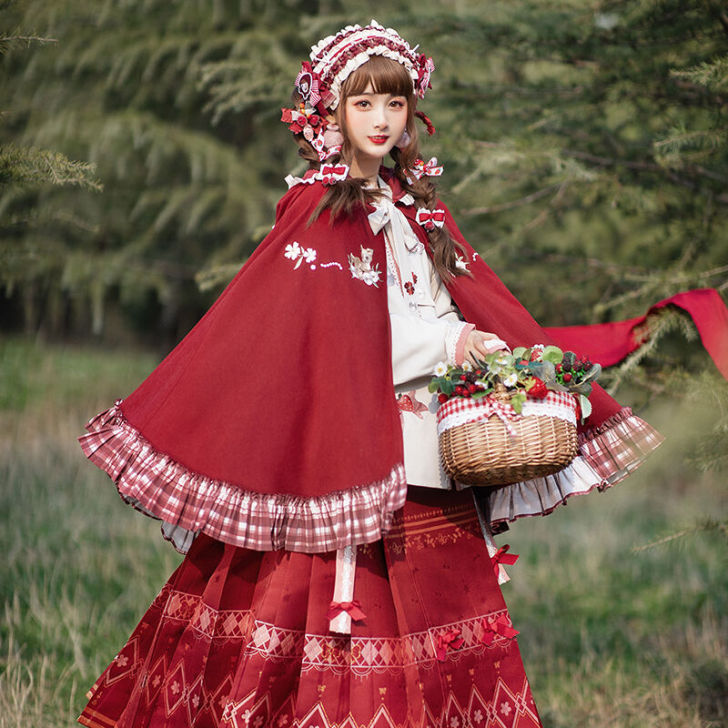 池夏 春之森:小红帽 短衫八分马面裙斗篷汉...