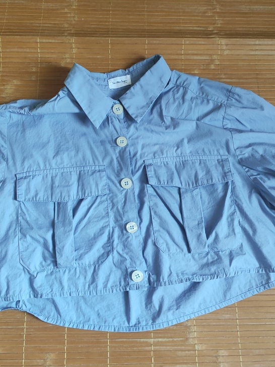 去入手的，露腰小衬衣，衣服是刚洗过晒干的，...