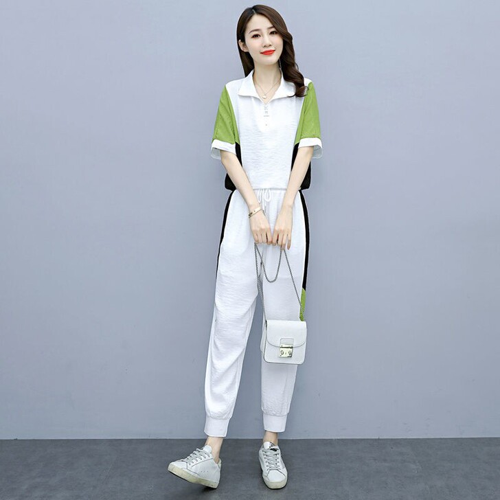 高档精品女士运动套装夏装拼接女装透气舒适休...