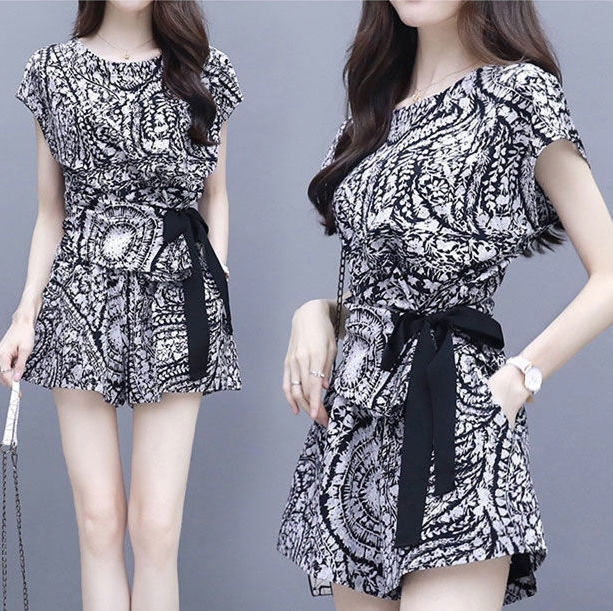 休闲套装女夏新款宽松显廋减龄短袖短裤两件套...