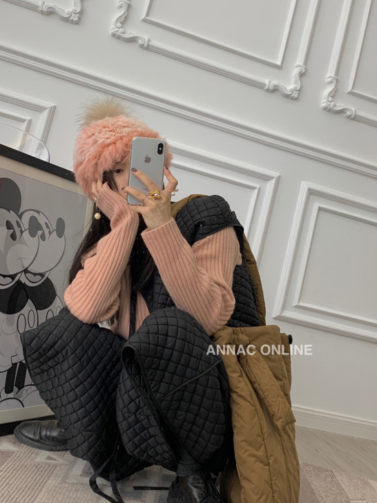 钱美西百搭毛线帽子女韩版毛绒帽盆帽##am...
