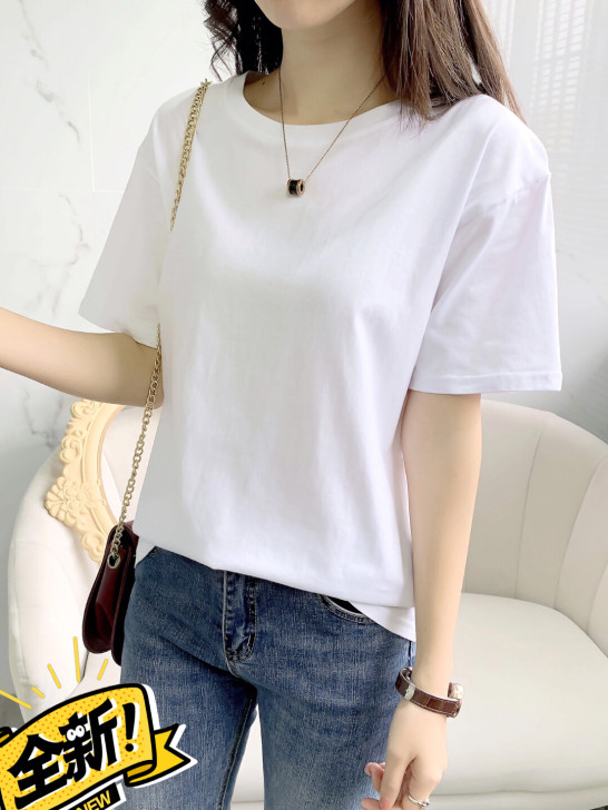ins春夏装新款2021百搭圆领短袖t恤女...