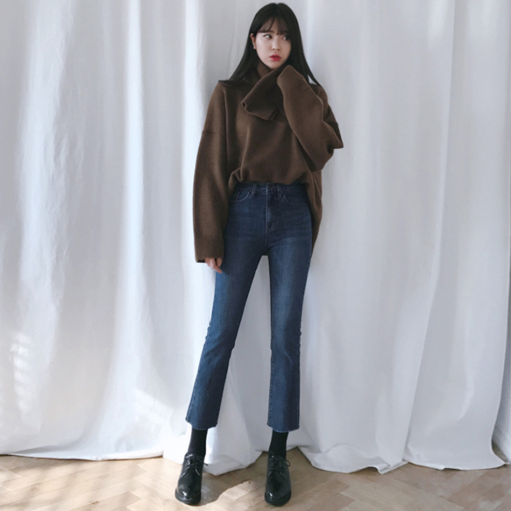 直筒牛仔裤女九分裤高腰chic复古港味裤子...