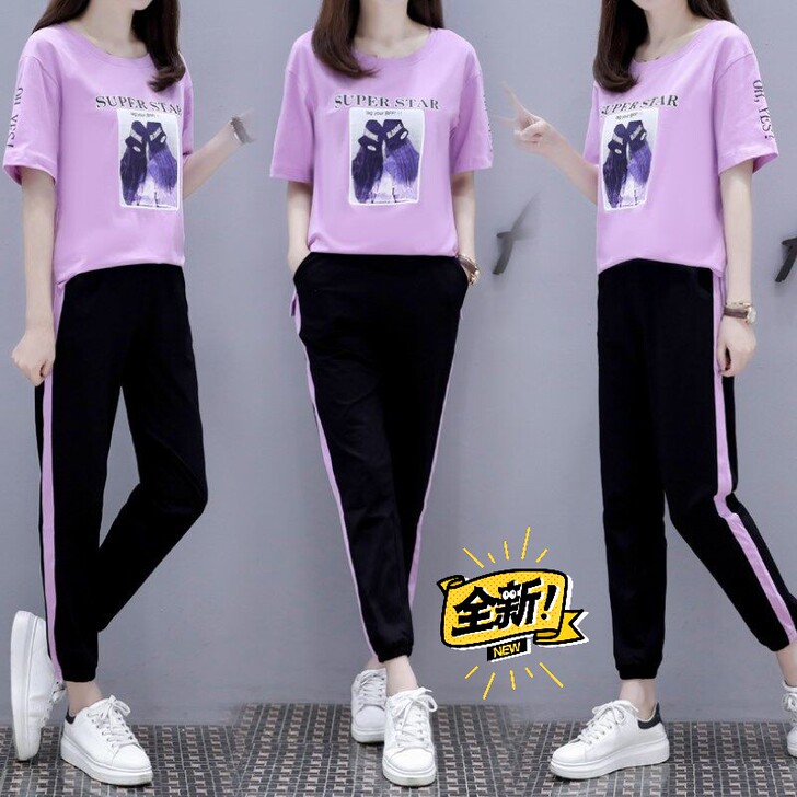 运动套装女夏装2020新款大码两件套胖妹妹...