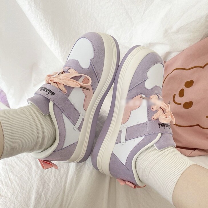 运动鞋Lolita跑鞋紫粉色36码平底厚底...