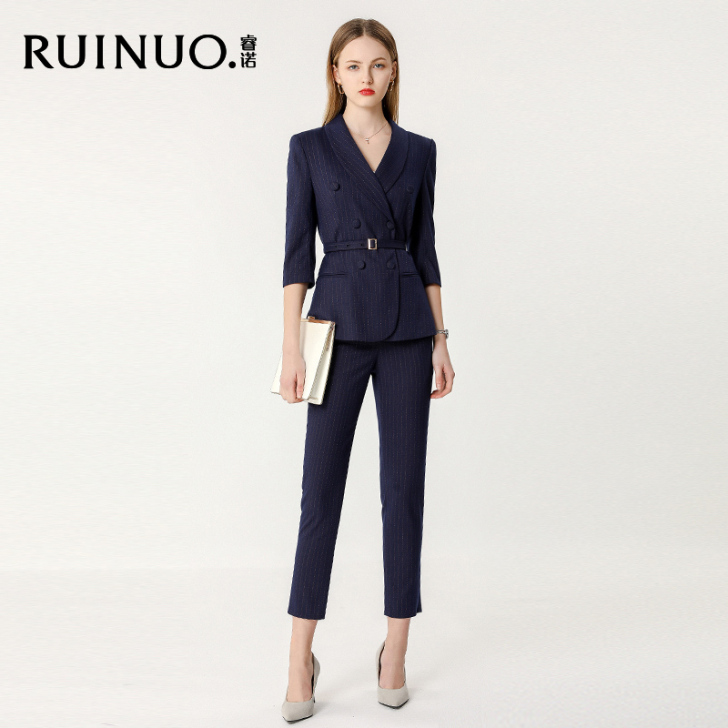 睿诺条纹职业套装气质时尚售楼部工作服女高端...