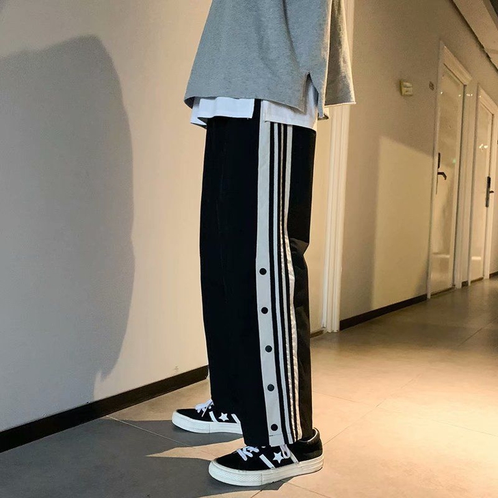 排扣裤子男韩版潮流ins高街直筒休闲宽松阔...