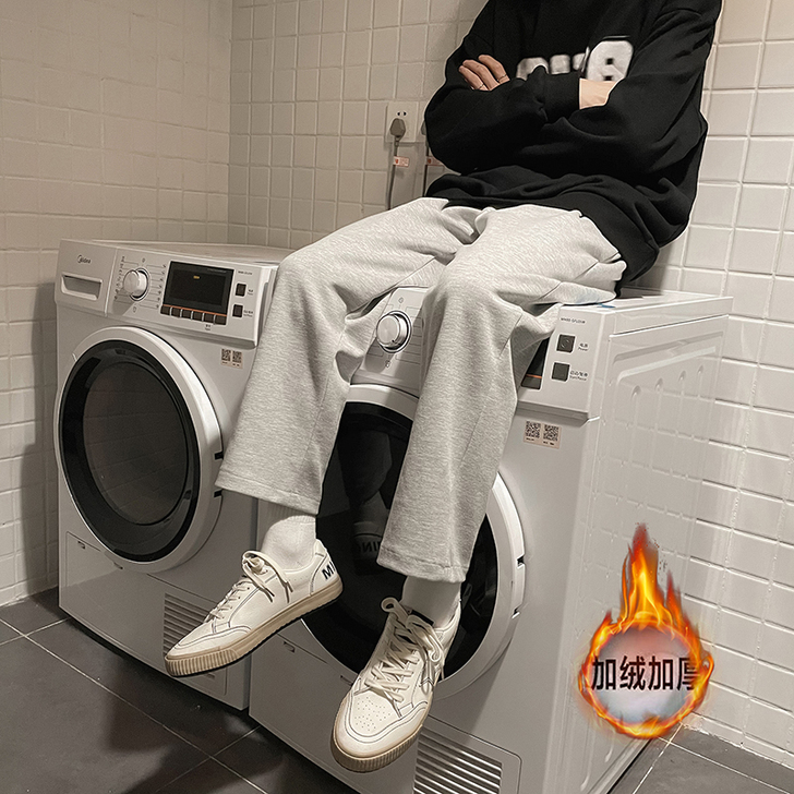 加绒卫裤女冬季加厚运动裤子ins潮2##a...