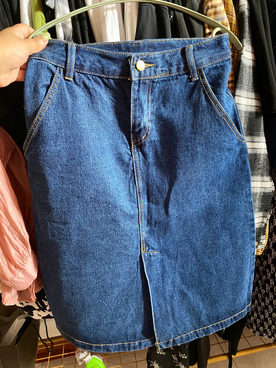 深蓝色牛仔半身裙中长款牛仔裙半身裙气质简约...