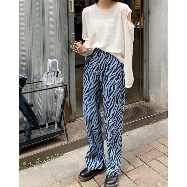 5PART1复古高腰显瘦百搭斑马纹直筒休闲...