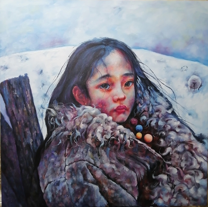 油画【藏族女孩】70*70~临摹艾轩的作品...