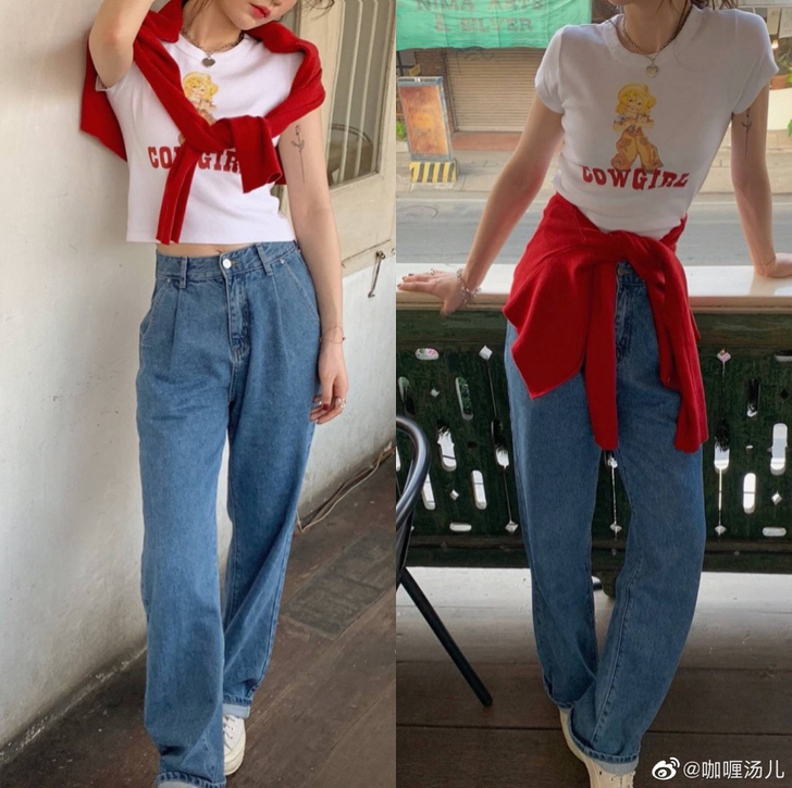 are U shop 牛仔裤女直筒宽松显瘦...