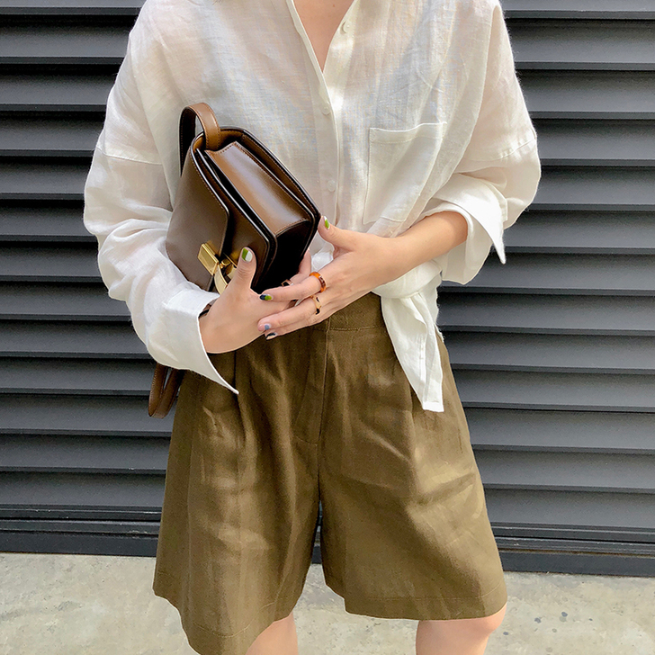 SOFTMOON进口亚麻五分裤女夏中裤休闲...