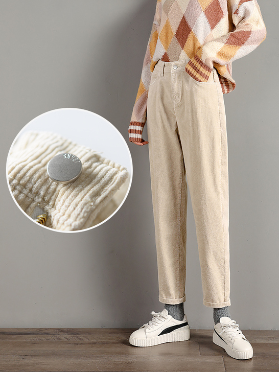 灯芯绒裤子女2020春季新款宽松牛奶加绒奶...