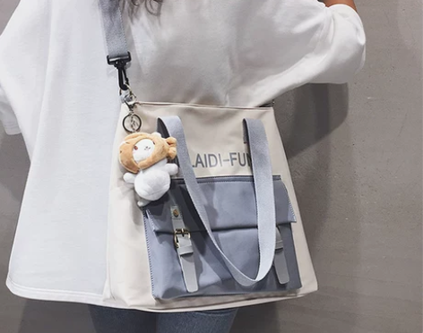 大容量帆布单肩斜挎包包女ins可爱小众新款...