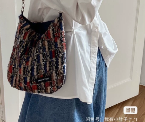 复古小众拼色链条包斜跨单间手提包 没背过 ...