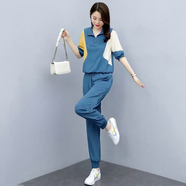 高品质夏季女士运动套装裤子洋气减龄短袖休闲...