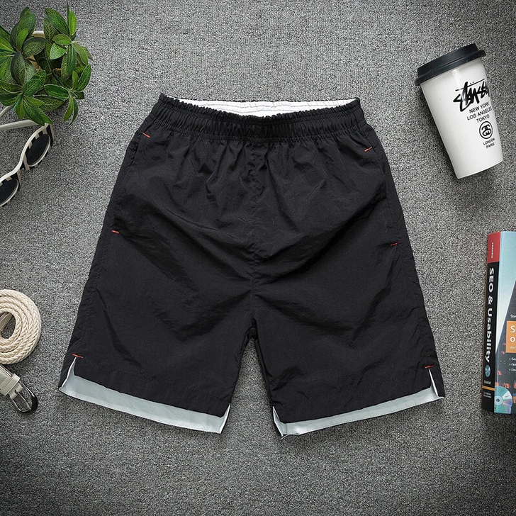 夏季薄款三分速干裤男沙滩休闲短裤修身简约纯...