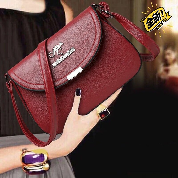 袋鼠真皮质感包包新款女简约单肩包挎包气质斜...