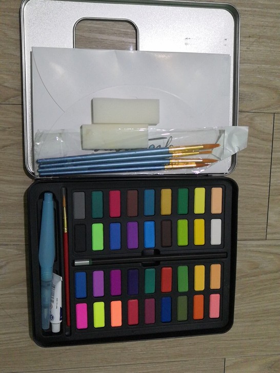 水彩颜料套装36色水彩画学生手绘便携画笔套...